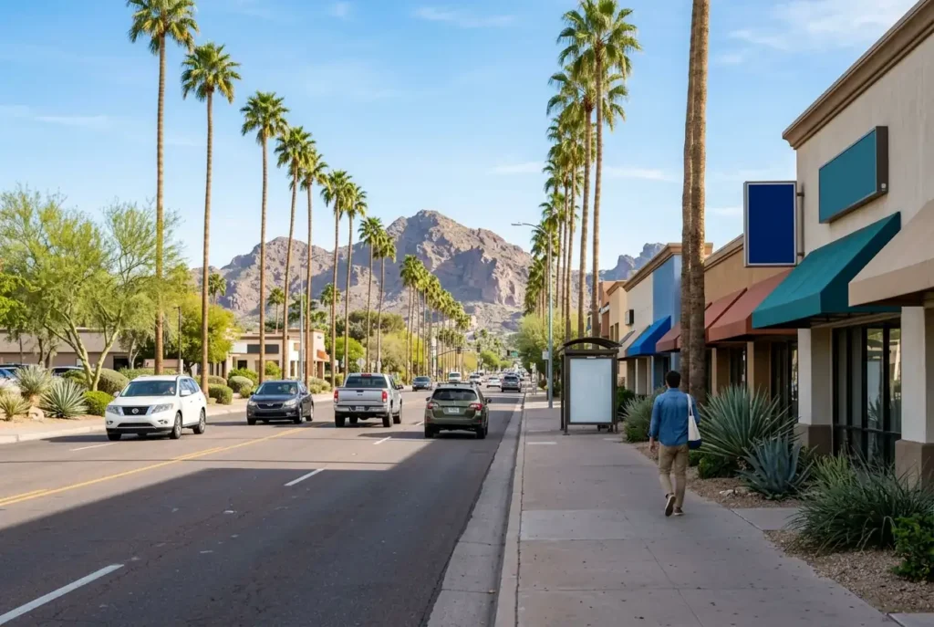 Phoenix streets and mountains in morning light, the areas served by Emergency Dentist in Phoenix