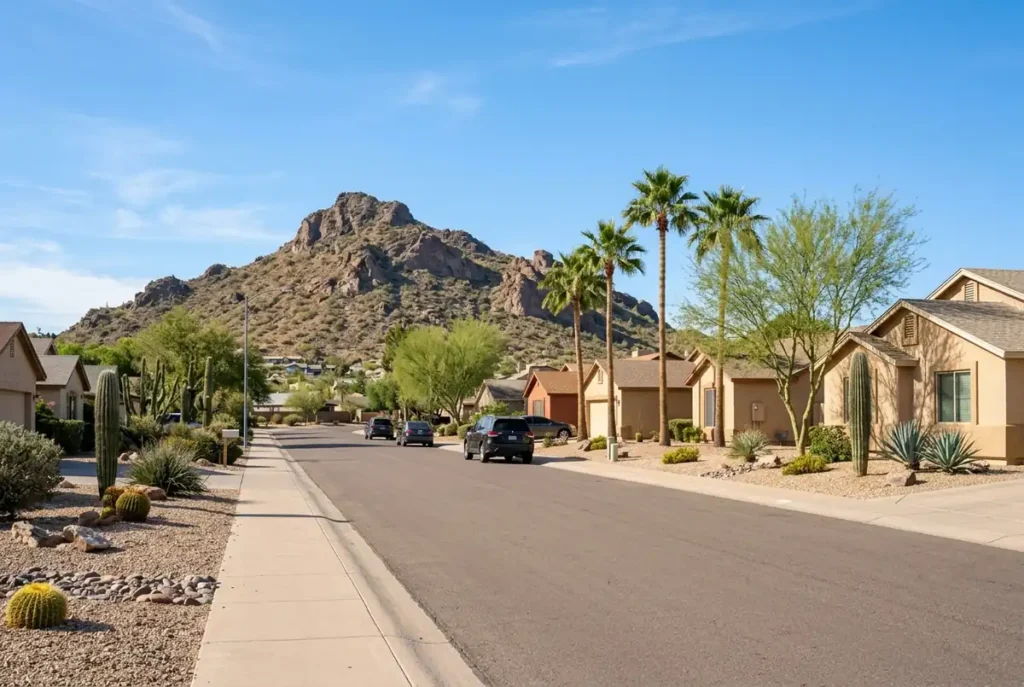 Northwest Phoenix neighborhood street near I-17 in morning light